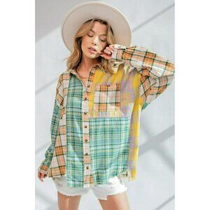 Wandering Soul Plaid Button Down in Sunflower Leaf
